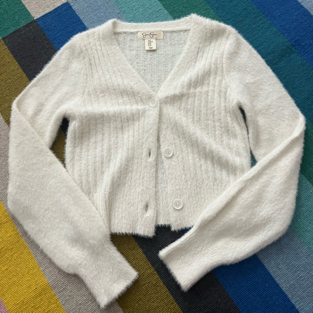 Soft White Button-Up Women’s Fuzzy Cardigan Sweater